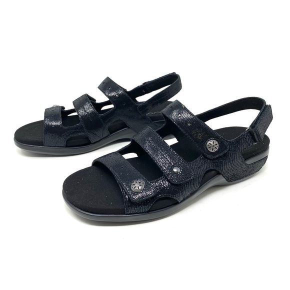 Aravon PC Three Strap Black Sandals NARROW - Picture 2 of 7